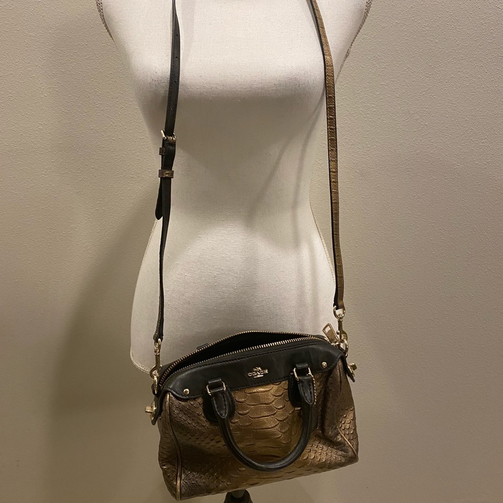 Coach Gold & Black Leather Crossbody Bag